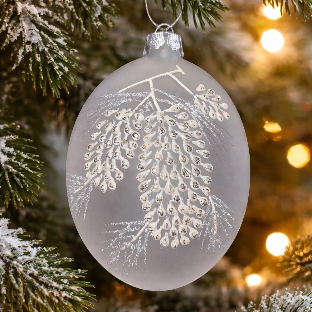 2012 Dated Frosted Glass Christmas Ornament Winter Pine Branch Keepsake